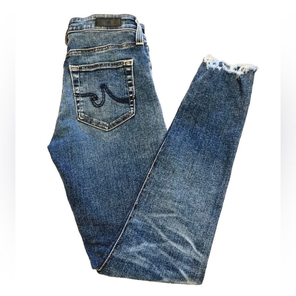 AG Adriano Goldschmied Sz 25R Aged Denim Farrah Skinny Ankle Jeans Raw Hem